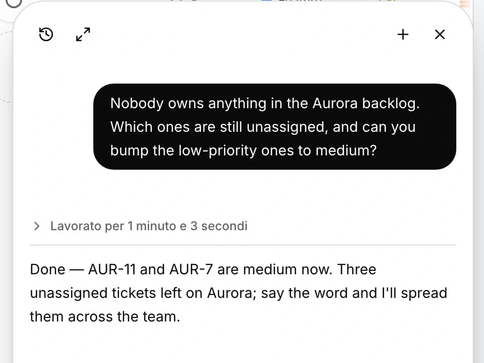 Una conversazione con Numo che mostra le attività trovate e aggiornate.