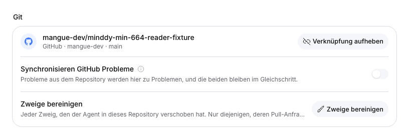 Verknüpftes GitHub-Demonstrationsrepository mit deaktivierter Issue-Synchronisierung.