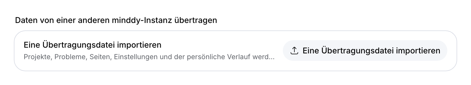 Datenübertragung mit Schaltfläche zum Import einer Datei.