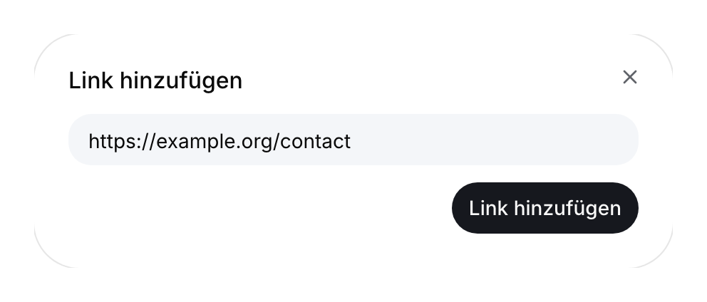 Dialog zum Hinzufügen eines Links mit einer Beispiel-Kontaktadresse.