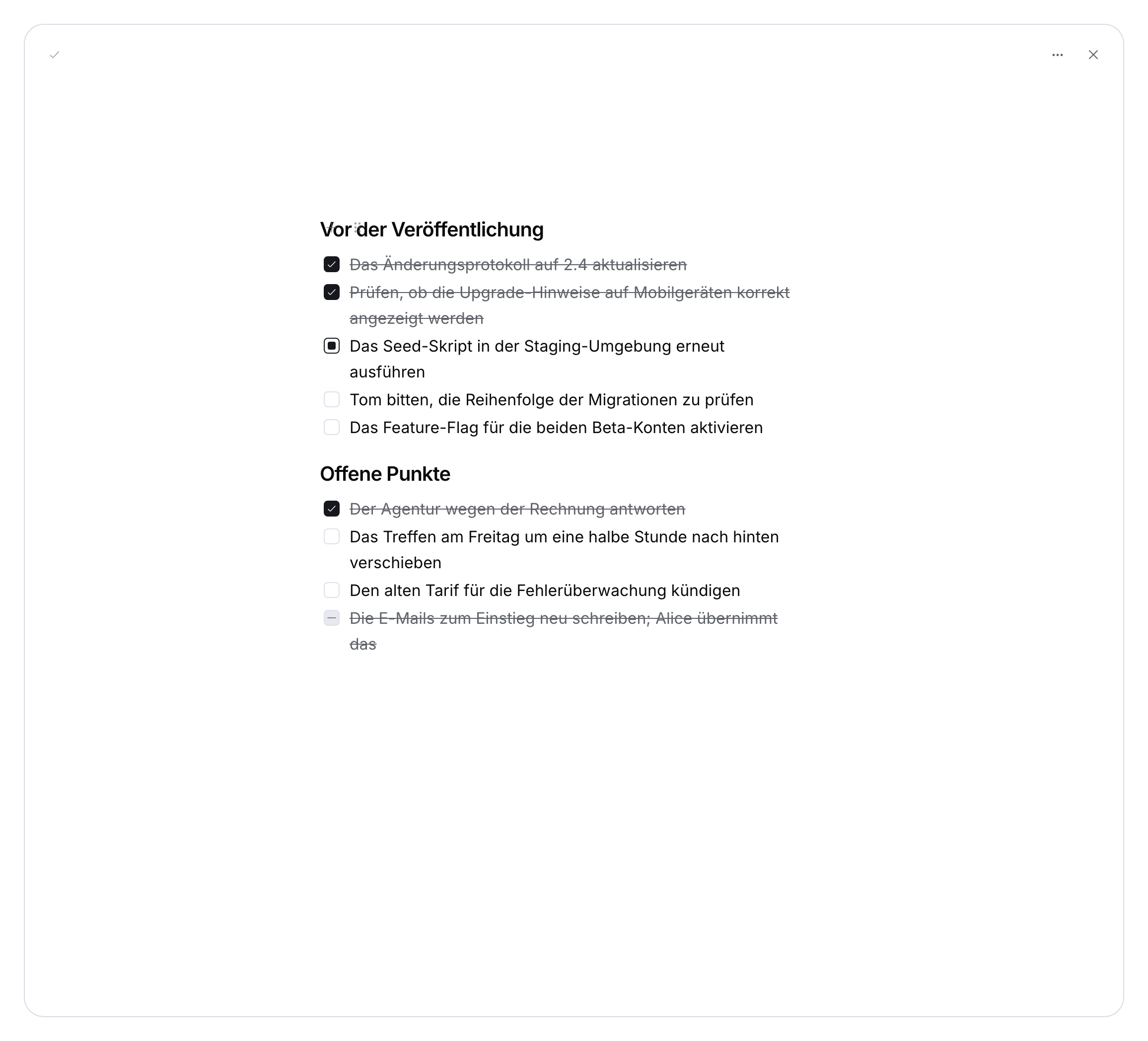 Übersetzte persönliche Demo-Aufgaben im Notizbuch.