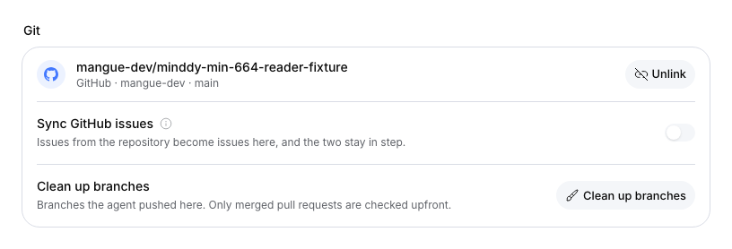 Linked demonstration GitHub repository with issue synchronization disabled.
