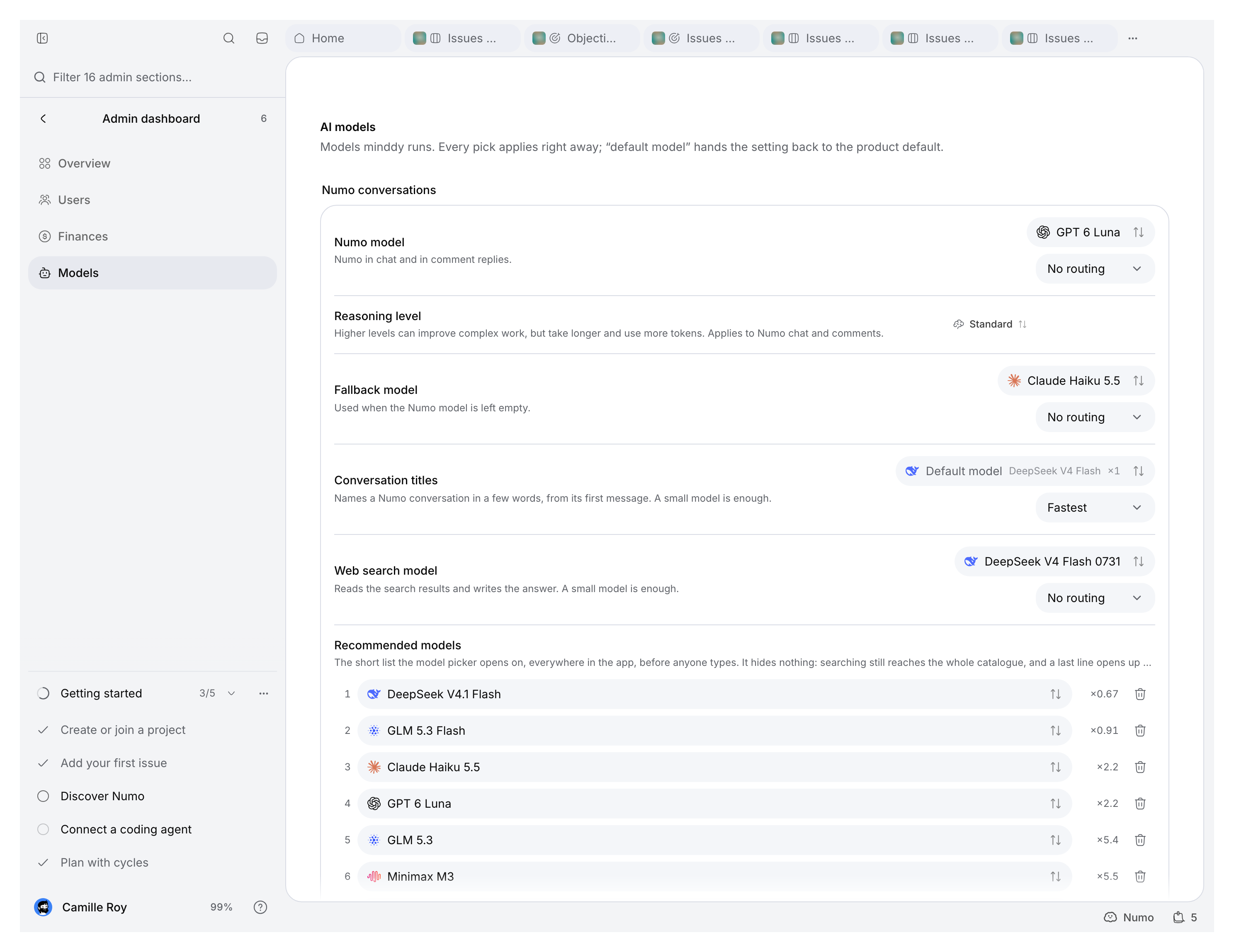 Instance AI model and reasoning settings.
