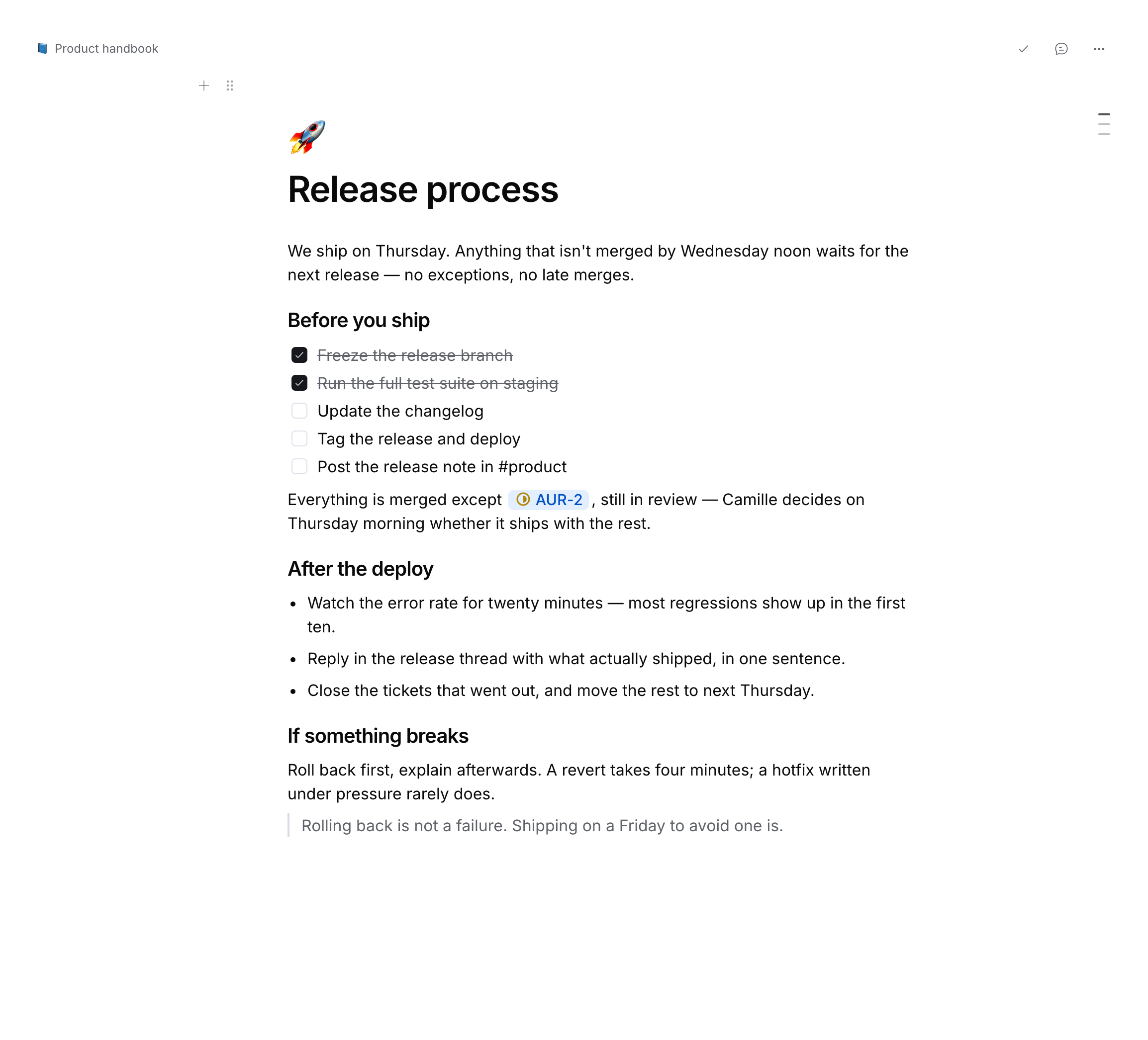 Demonstration page with headings, paragraphs, task checkboxes and an issue mention.