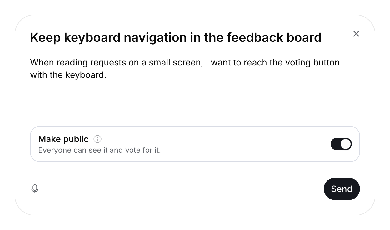 Visitor feedback form with a title, description and public visibility enabled.