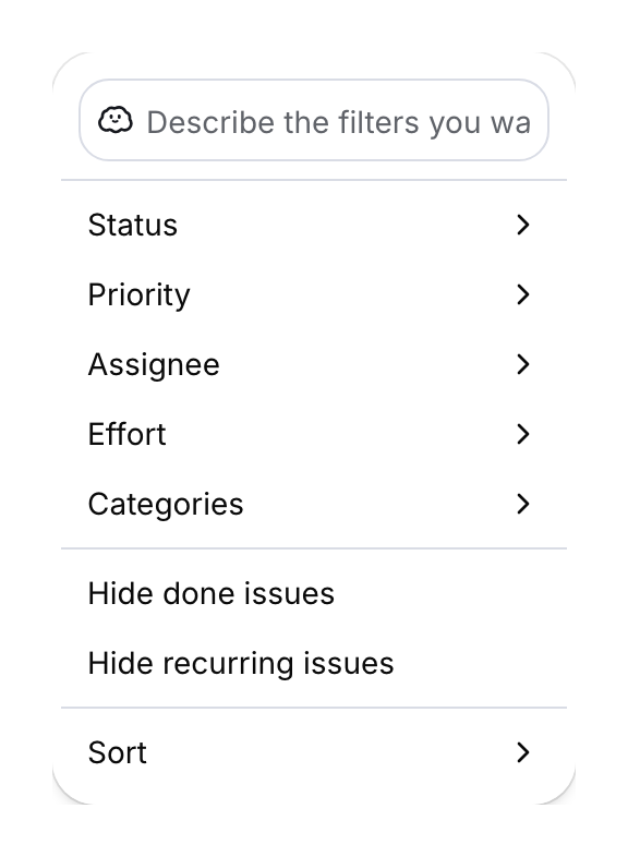 Manual view filters and the sorting menu.