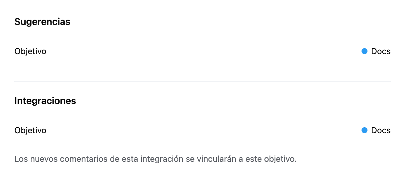 Vista previa de los componentes de selección de objetivo para un comentario y una integración, ambos con Docs.