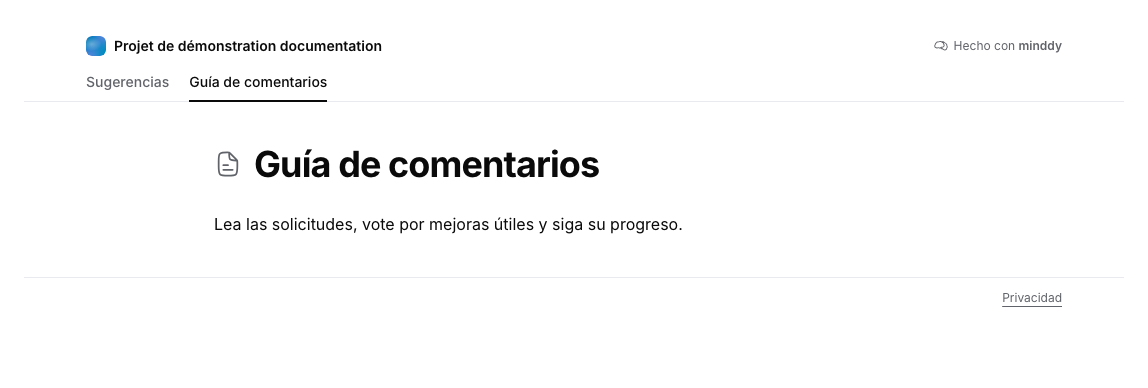 Guía de feedback publicada y seleccionada en la navegación del tablero, legible sin iniciar sesión.