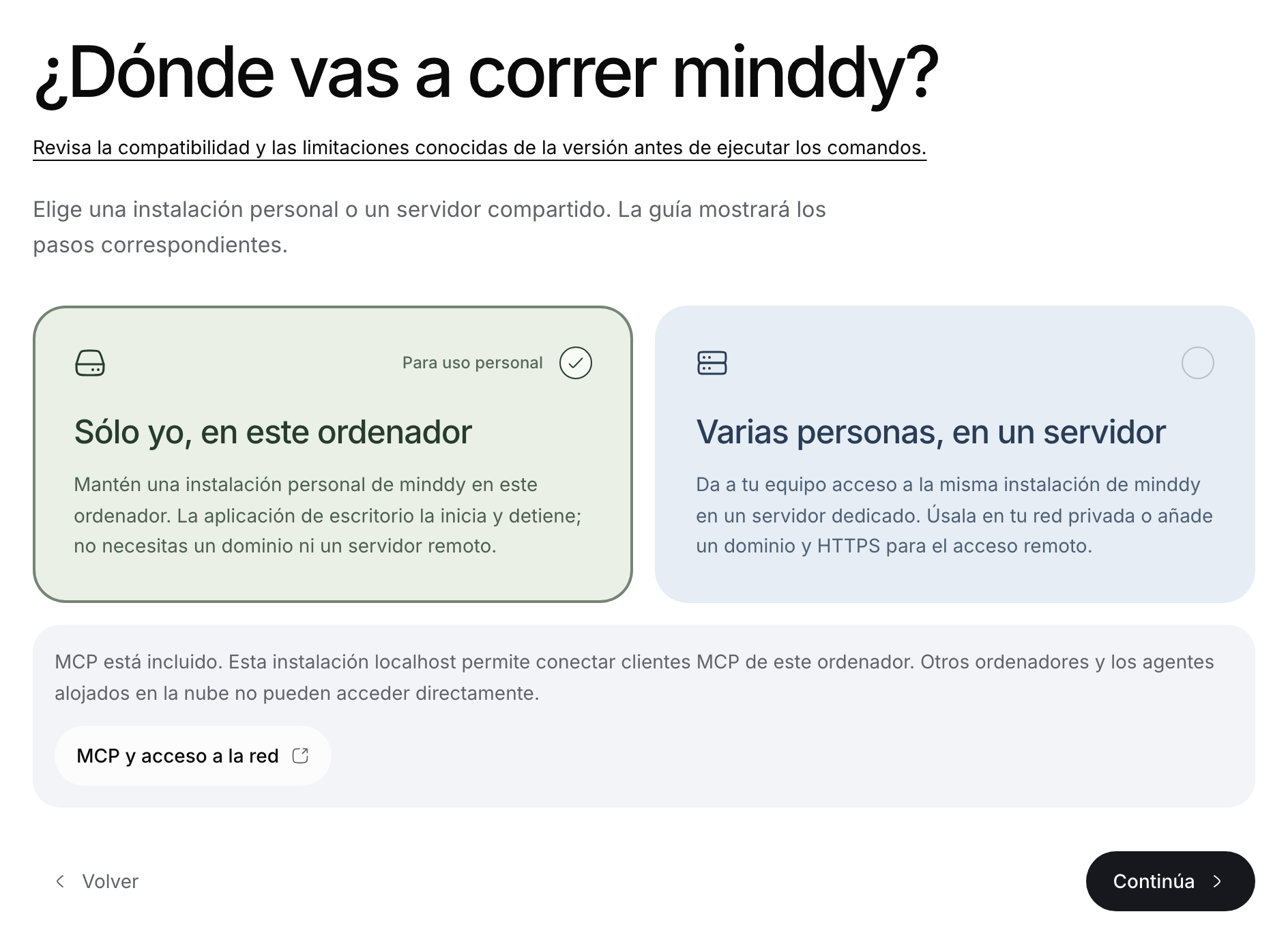 Asistente público de instalación con el perfil de este ordenador seleccionado.