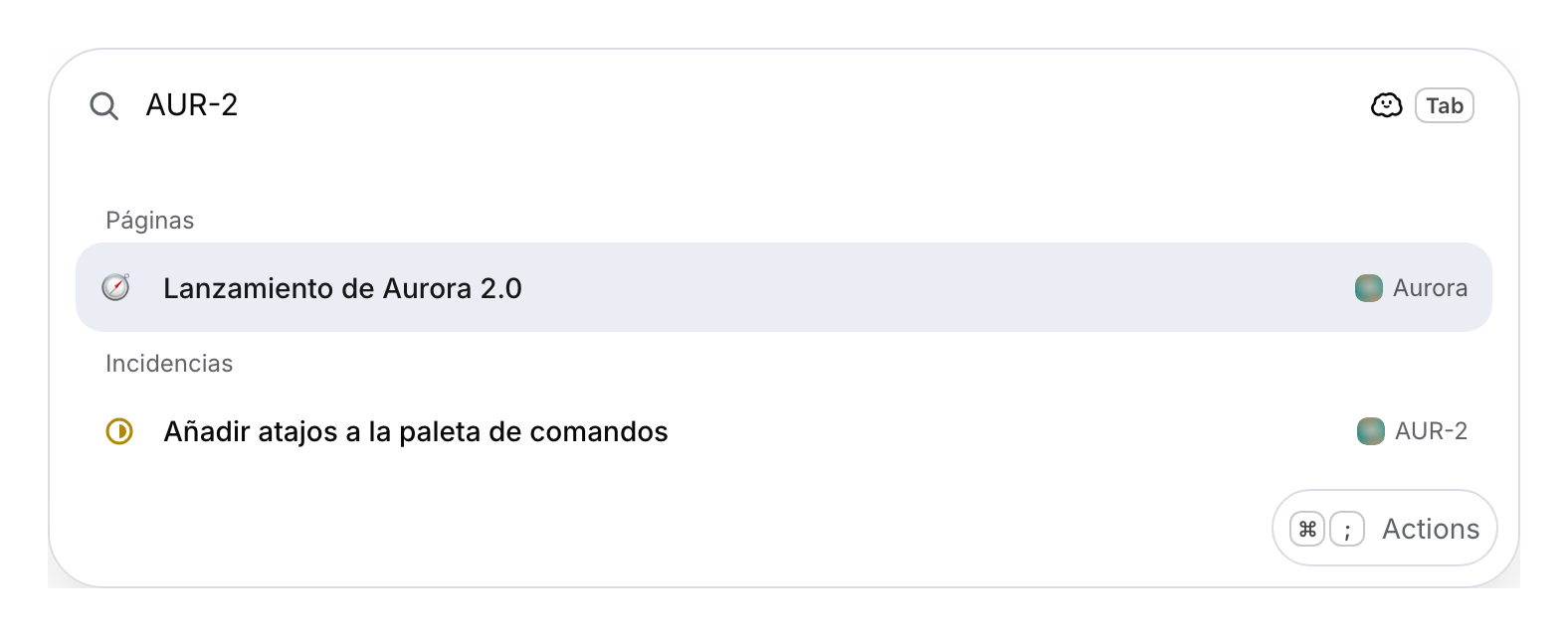 Resultados de búsqueda del identificador de una incidencia de demostración.