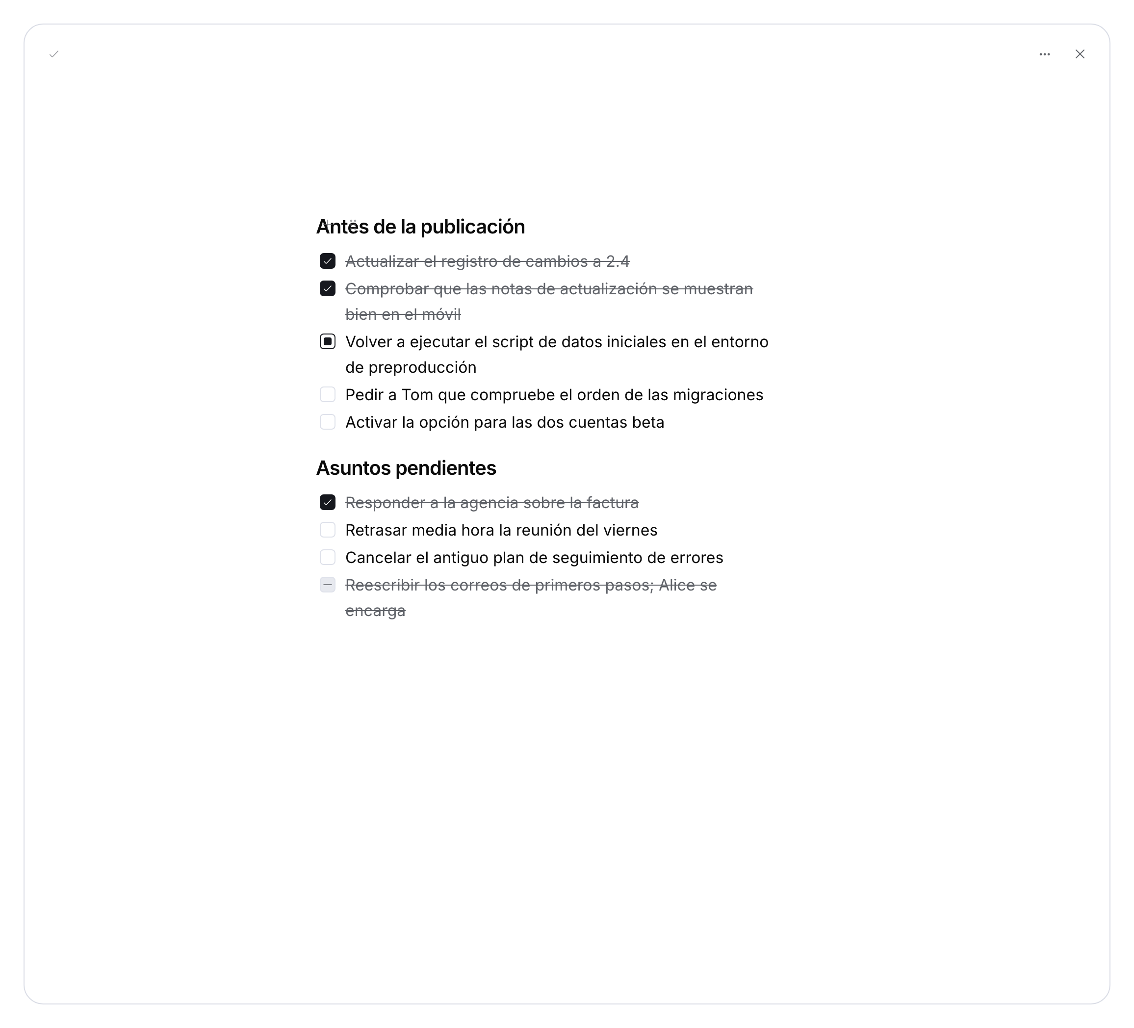 Tareas personales de demostración traducidas en el cuaderno.