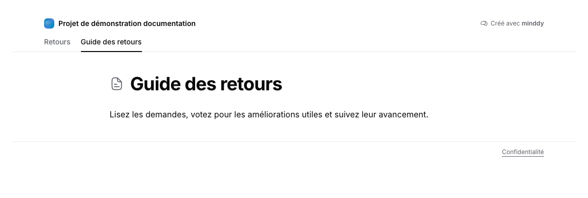 Guide des retours publié, sélectionné dans la navigation du board et lisible sans connexion.