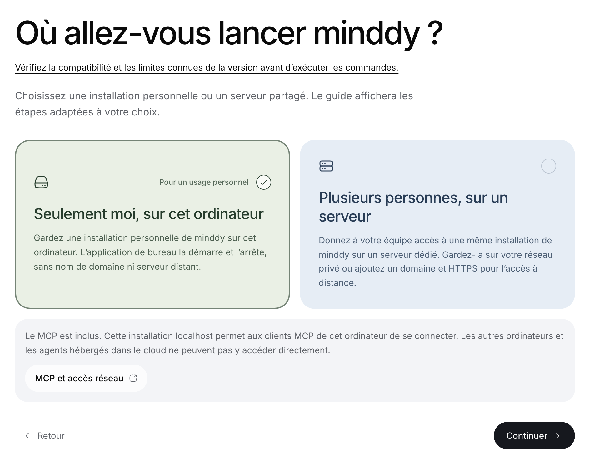 Assistant public d’installation avec le profil sur cet ordinateur sélectionné.
