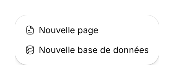 Menu de création proposant Nouvelle page et Nouvelle base de données.
