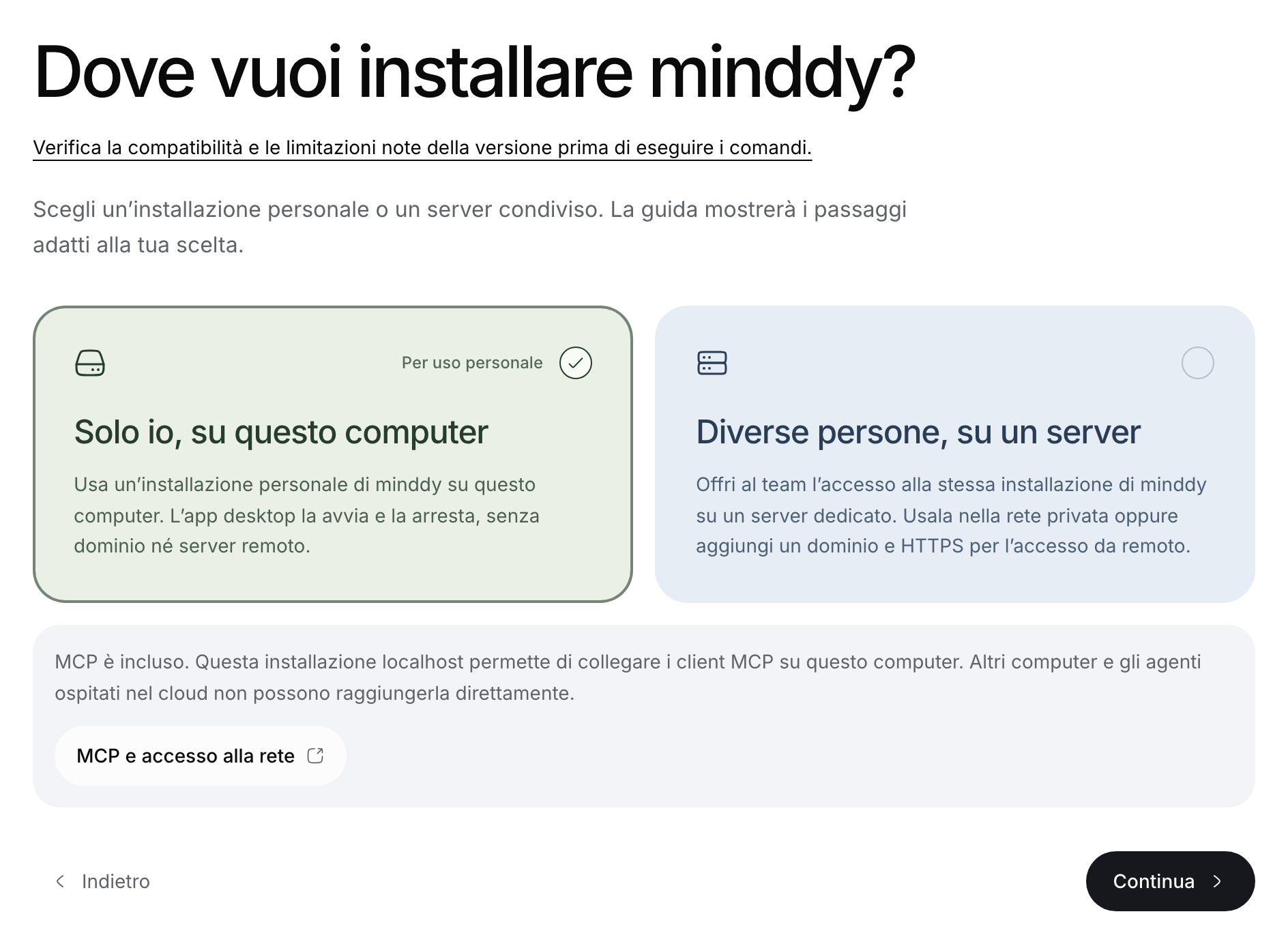Assistente pubblico di installazione con il profilo per questo computer selezionato.