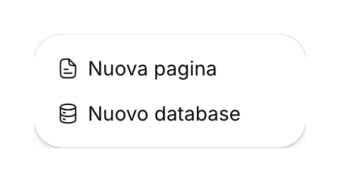 Menu di creazione con Nuova pagina e Nuovo database.