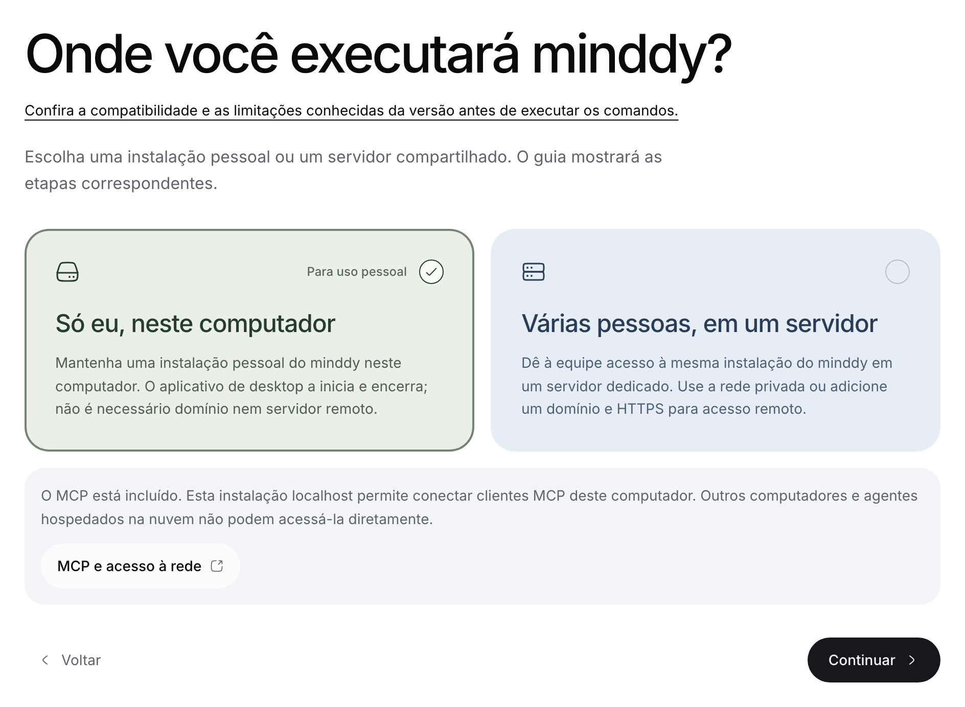 Assistente público de instalação com o perfil deste computador selecionado.